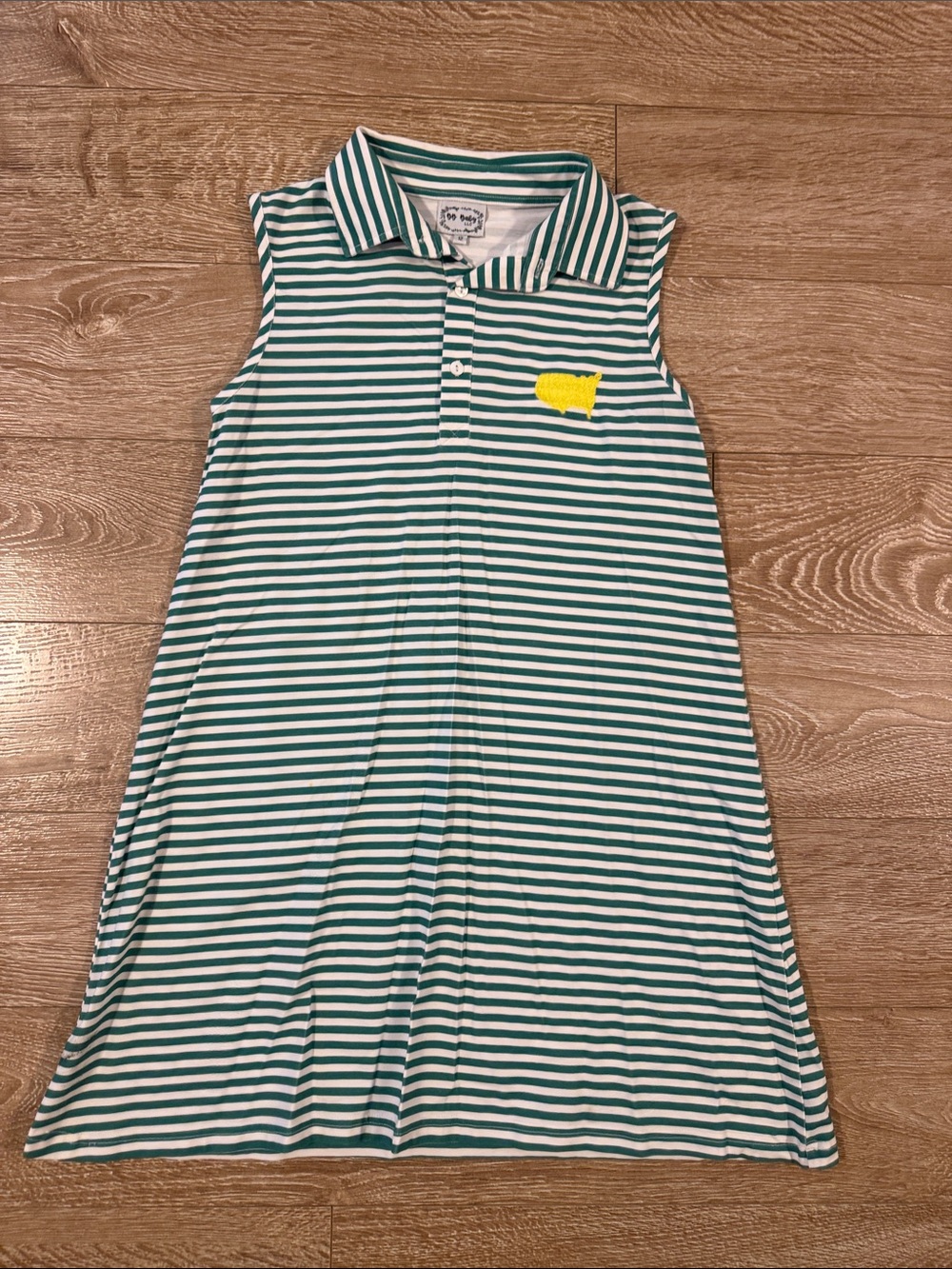 Masters Striped Green & White Kids Dress with Yellow Patch
